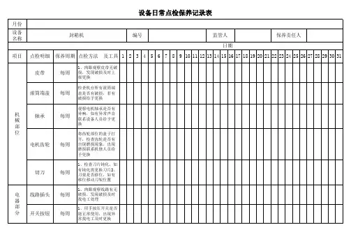 封箱机设备日常点检保养记录表
