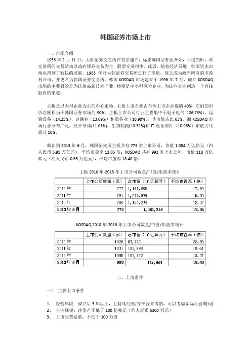 韩国证券市场上市