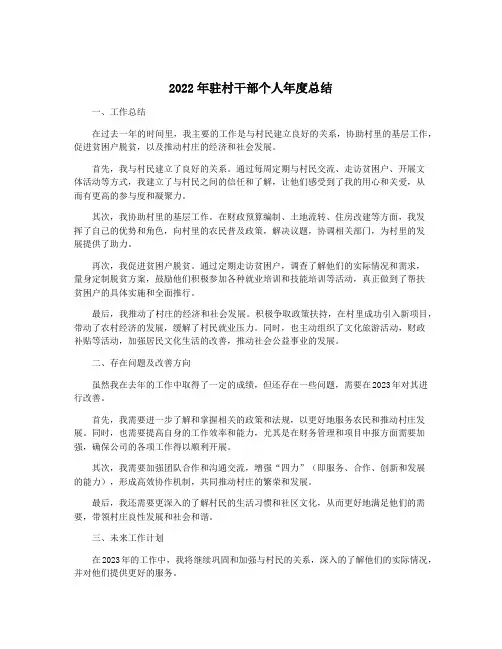 2022年驻村干部个人年度总结