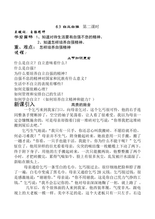 6.3自立自强   第二课时教案