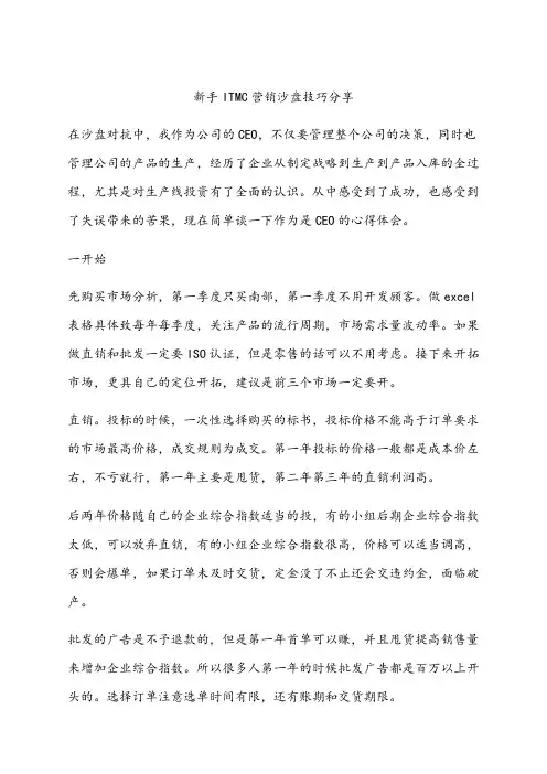 ITMC营销沙盘心得技巧