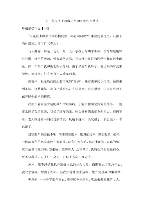 初中作文关于珍藏记忆800字作文精选