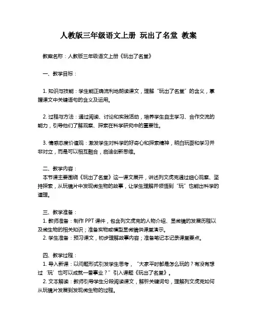 人教版三年级语文上册 玩出了名堂 教案