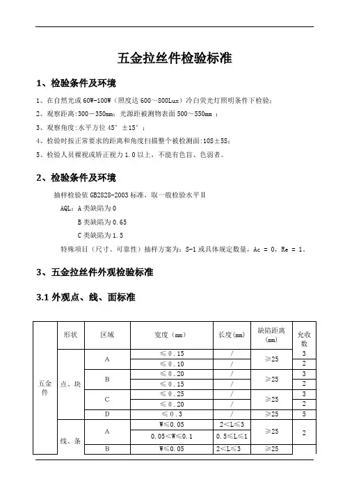五金拉丝件检验标准