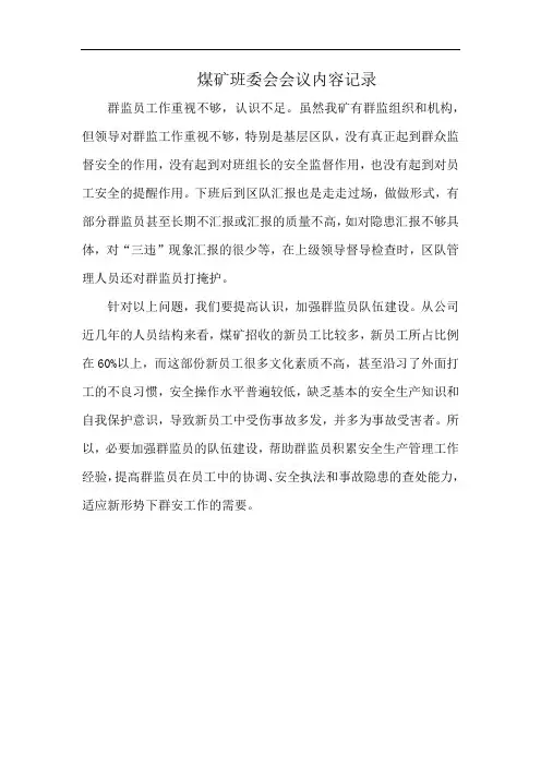 煤矿班委会会议内容记录