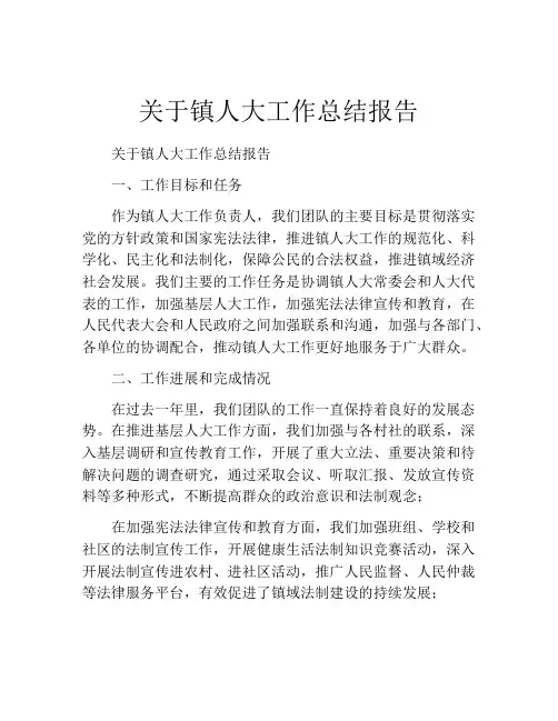 关于镇人大工作总结报告