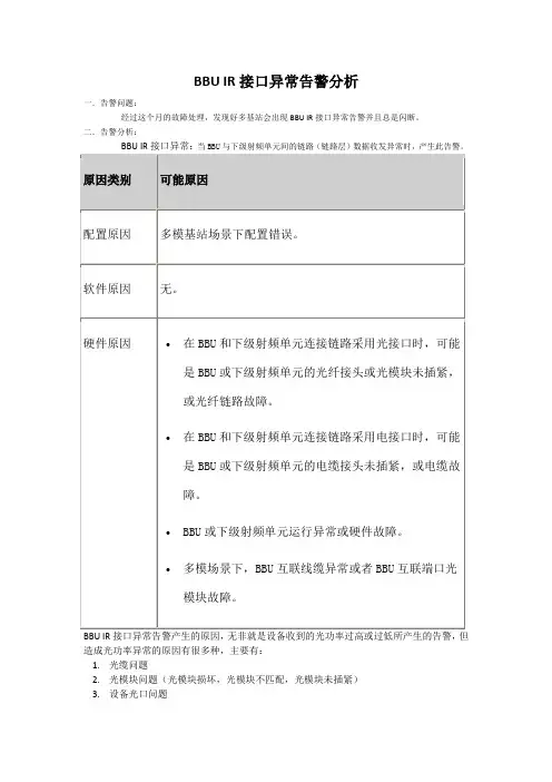 BBU IR接口异常告警分析