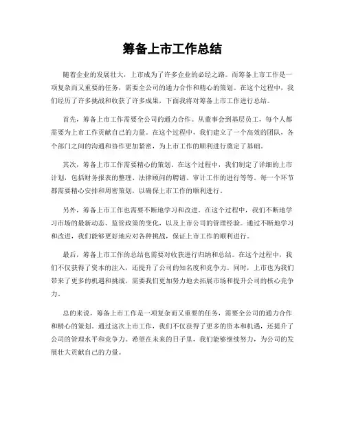 筹备上市工作总结