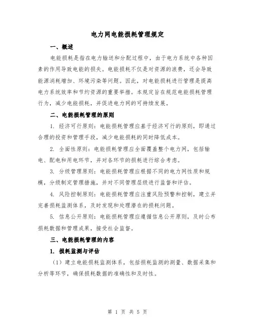 电力网电能损耗管理规定（三篇）