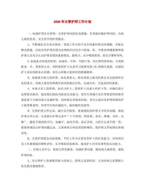2020年主管护师工作计划