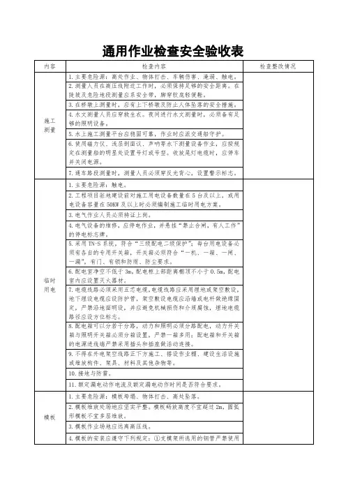 通用作业检查安全验收表