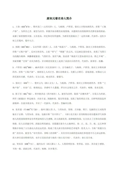 唐宋元著名诗人及作品简介