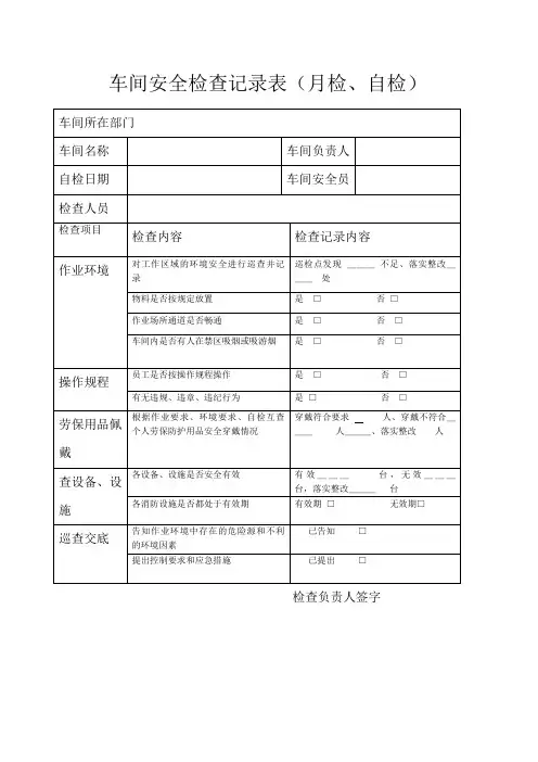 车间安全检查记录表