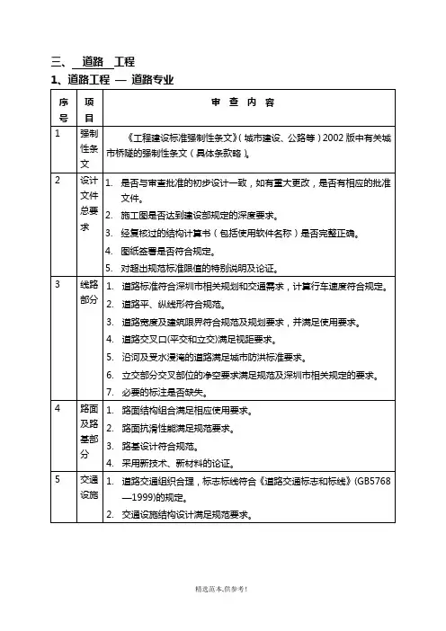 市政道路、桥隧工程施工图审查内容