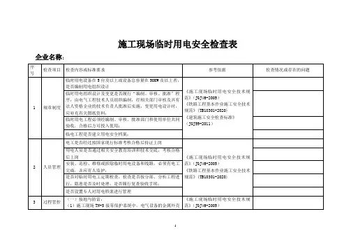 施工现场临时用电安全检查表
