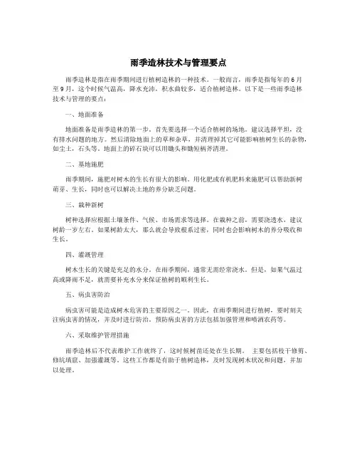 雨季造林技术与管理要点