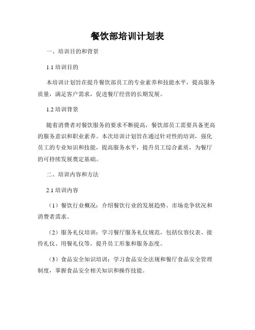 餐饮部培训计划表