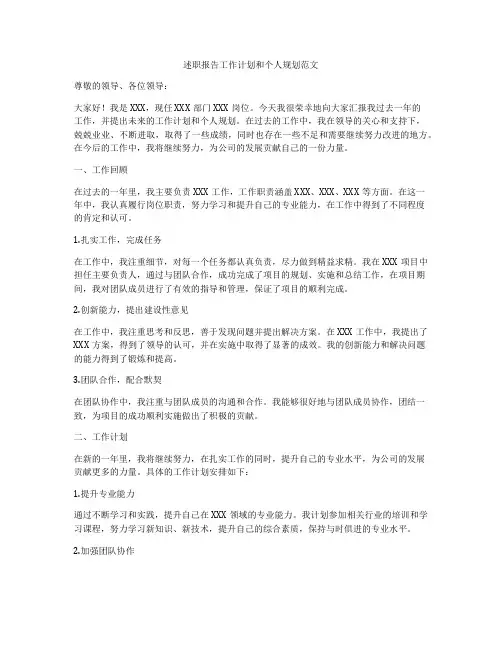 述职报告工作计划和个人规划范文