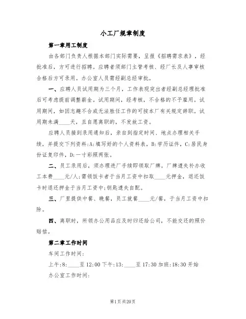小工厂规章制度（5篇）