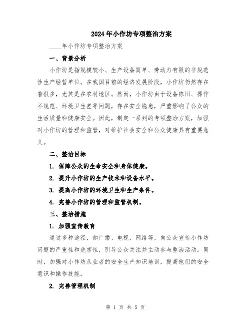 2024年小作坊专项整治方案