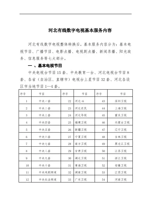 河北有线数字电视基本服务内容