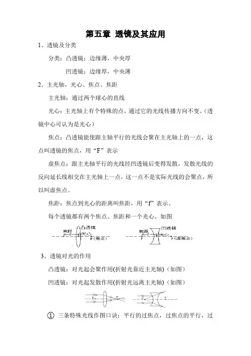 八年级上册物理人教版第五章 透镜及其应用 重点知识点梳理
