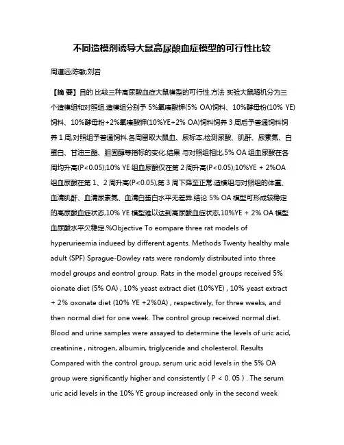 不同造模剂诱导大鼠高尿酸血症模型的可行性比较
