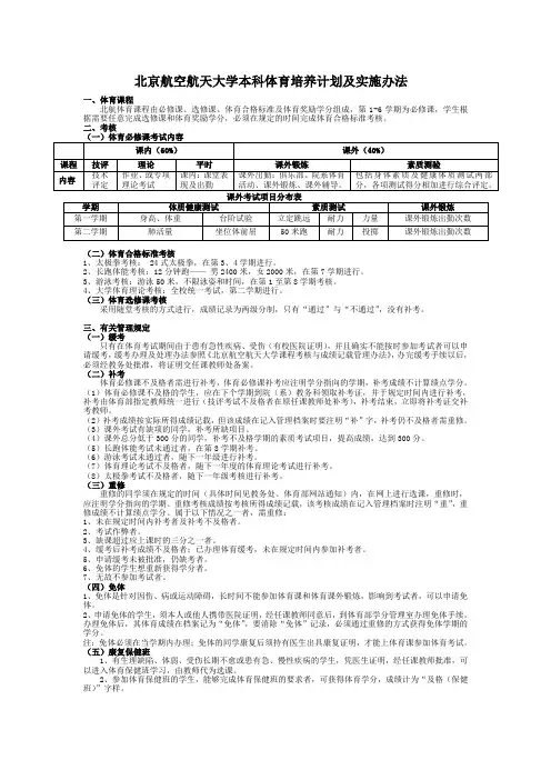 北航体育成绩规定和标准