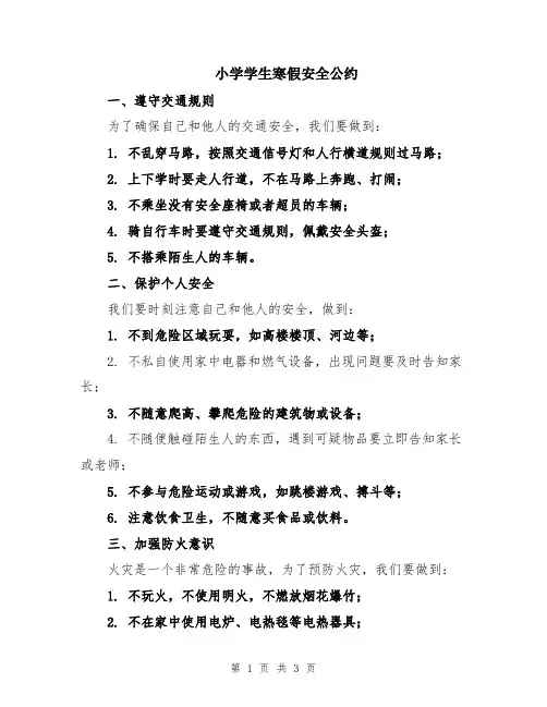 小学学生寒假安全公约
