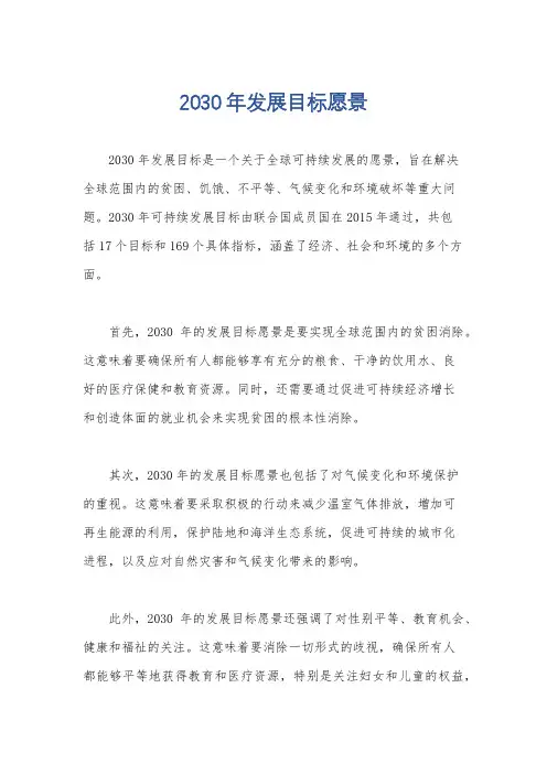 2030年发展目标愿景