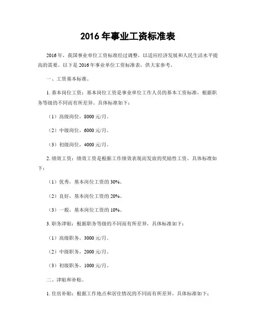 2016年事业工资标准表