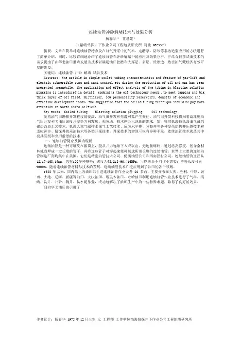 连续油管冲砂解堵技术及效果分析