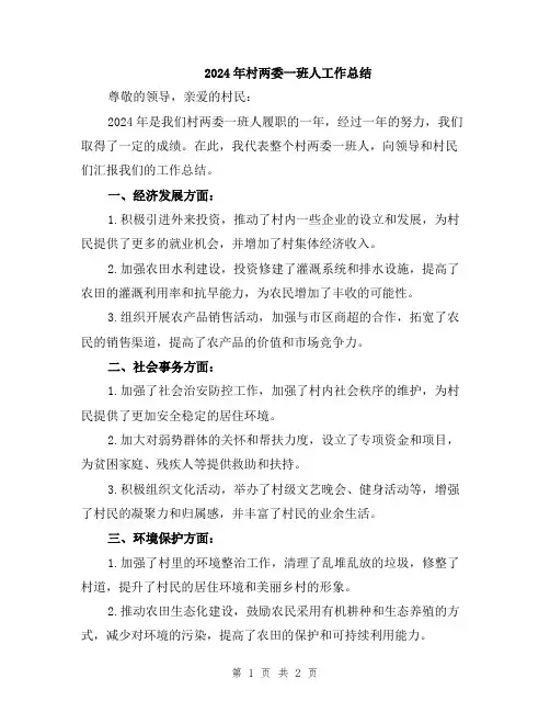 2024年村两委一班人工作总结