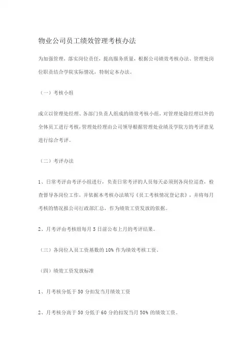 物业公司员工绩效管理考核办法