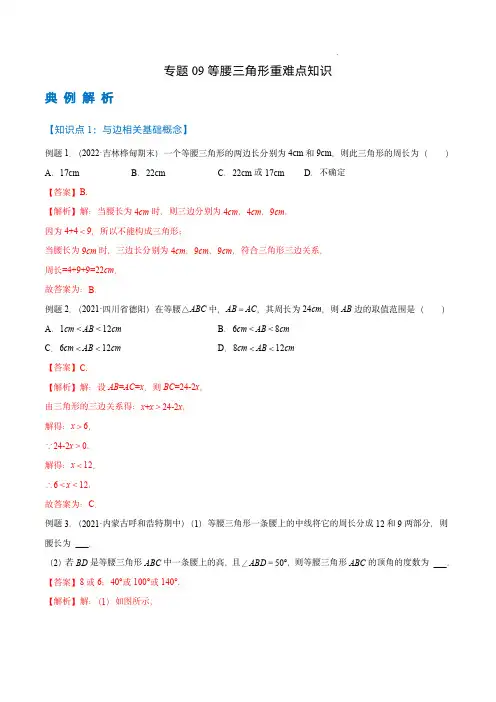八年级数学几何重难点知识及数学方法：专题09 等腰三角形重难点知识(解析版)