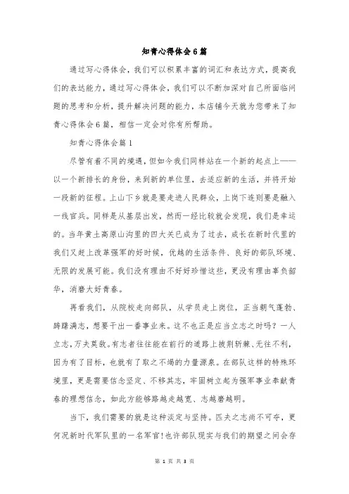 知青心得体会6篇