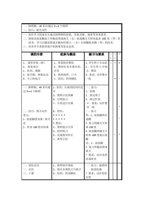 障碍跑40米内通过3—4个障碍