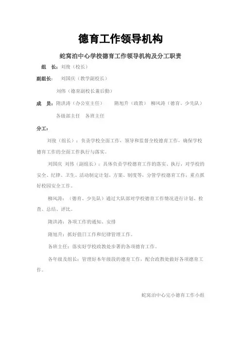 中心完小德育工作领导机构分工职责