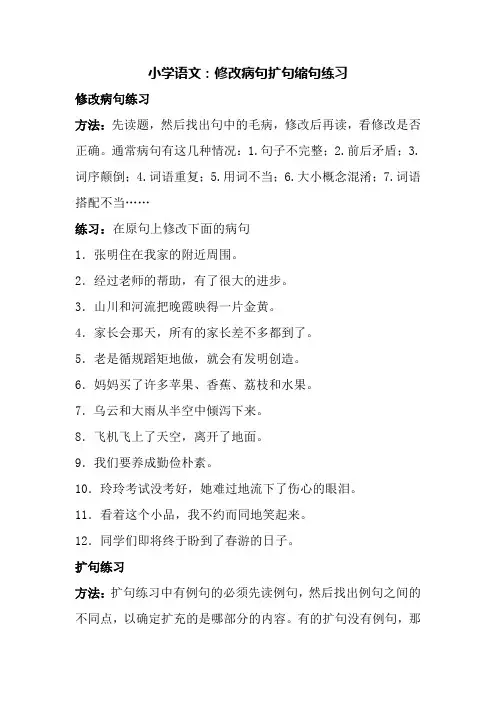 小学语文：修改病句扩句缩句练习