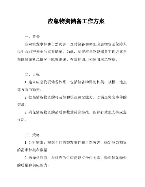应急物资储备工作方案