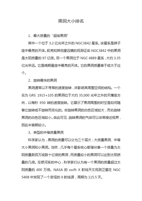 黑洞大小排名