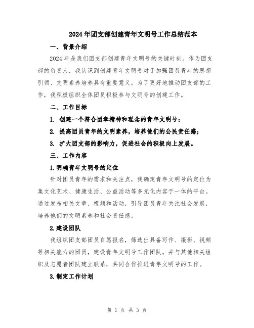 2024年团支部创建青年文明号工作总结范本