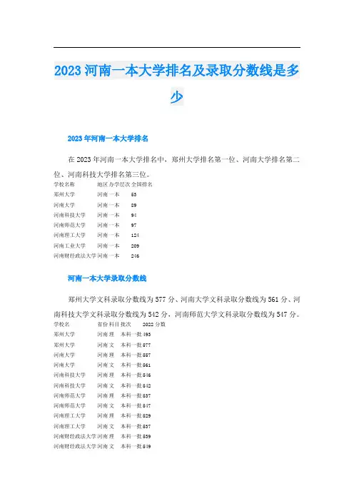 2023河南一本大学排名及录取分数线是多少