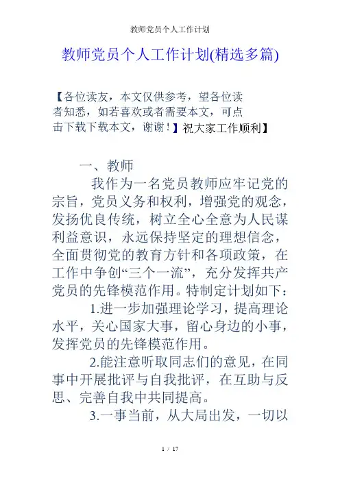 教师党员个人工作计划