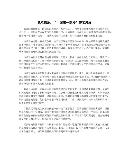 武汉绿地：“中国第一高楼”停工风波