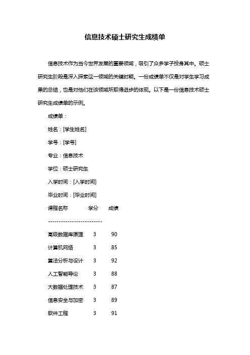 信息技术硕士研究生成绩单