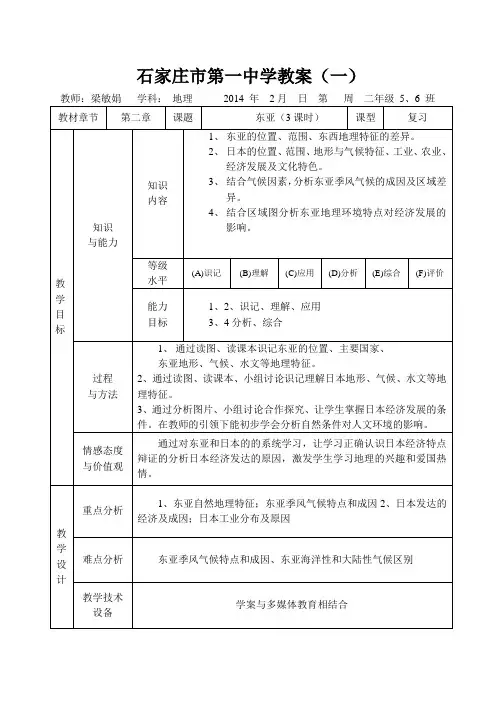 高二级区域地理复习《东亚》教案.doc