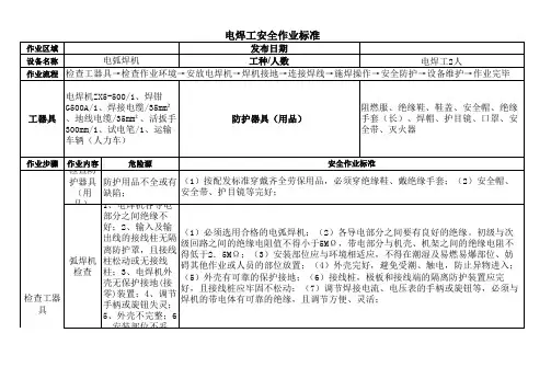电焊作业安全作业标准