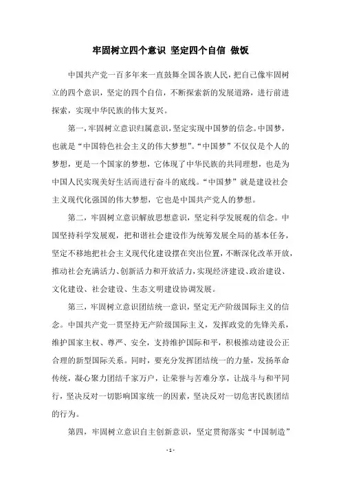 牢固树立四个意识 坚定四个自信 做饭