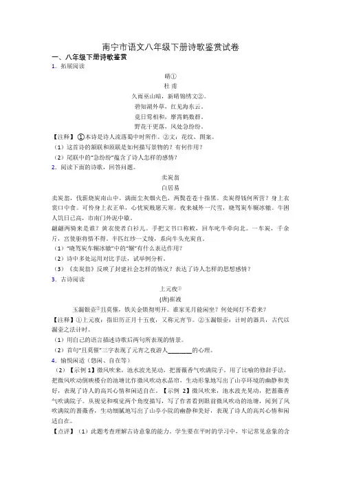 南宁市语文八年级下册诗歌鉴赏试卷